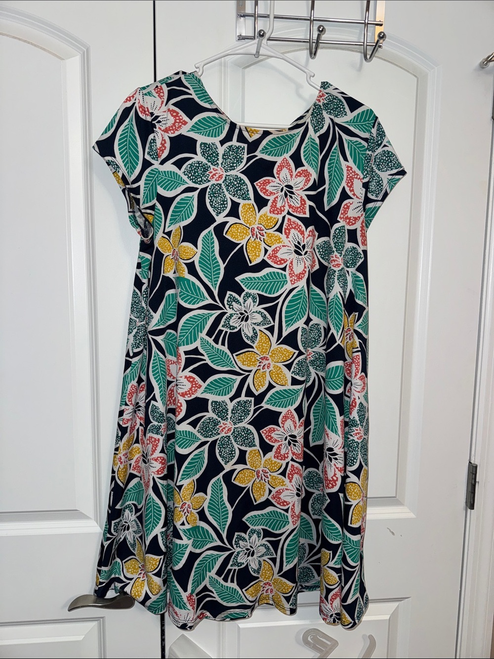 Women's Navy Floral Mini Dress with Green & Yellow Accents